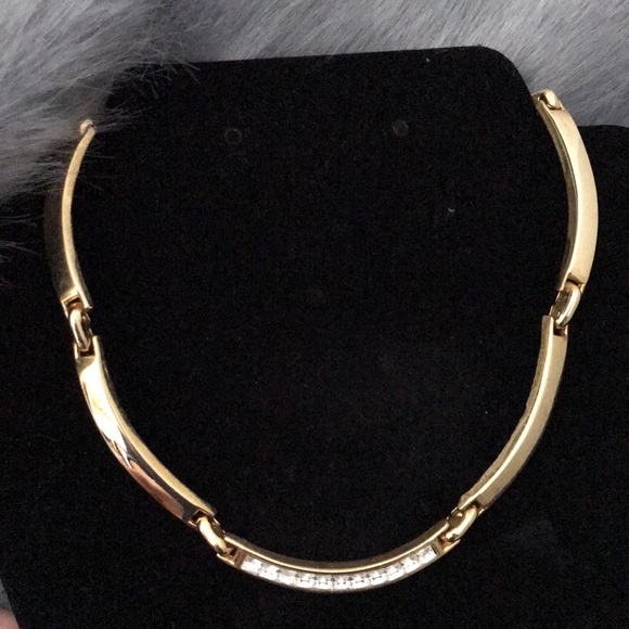 GOLD TONE AND FAUX DIAMOND ACCENT CHOKER - Picture 6 of 8